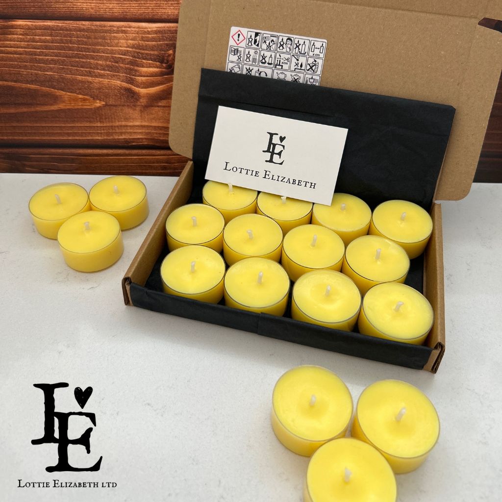 Handmade Heavenly Nectar tealight candles with eco-friendly packaging.